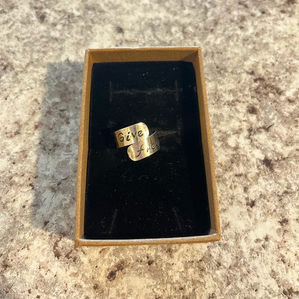 Silver Tone “Give Freely” Adjustable Ring